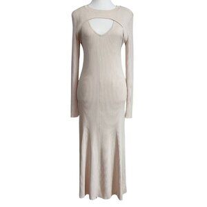 NWT PINKO MANRESA ABITO COSTINA CREPE CREAM CUT OUT RIBBED KNIT  MIDI DRESS - XL